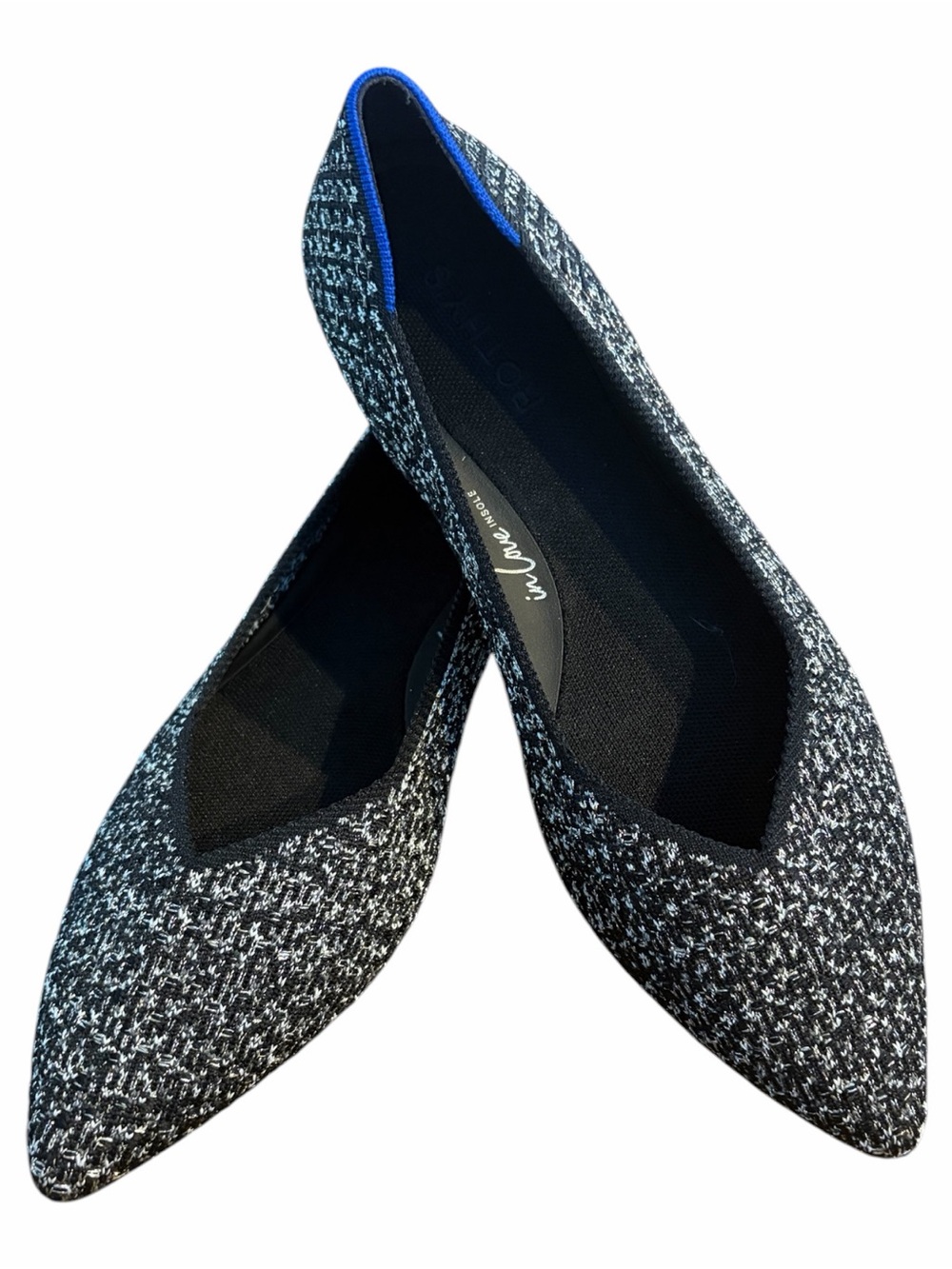 Rothy’s The Point Black Metallic Speckle Flats Shoes 11 Very Good Condition